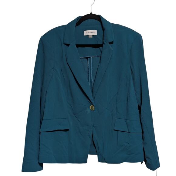 Calvin Klein Women's  Plus Size 24W Teal Single Button Notched Collar Blazer New - Picture 1 of 10